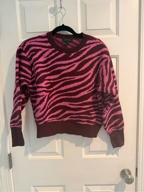 Ann Taylor Pink and Burgundy Zebra-Print Crewneck Sweater